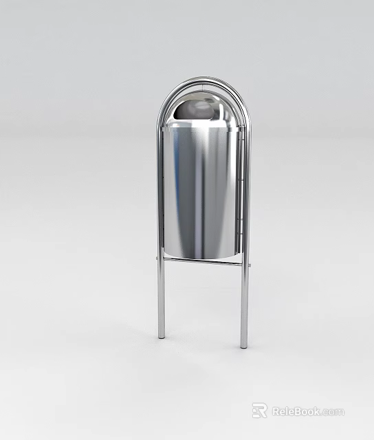 Modern Stainless Steel Trash Can With Arched Top And Stand Design 3d model 