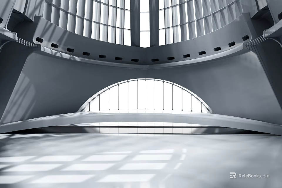 Modern Architectural Interior Space With Arched Windows 3d model 