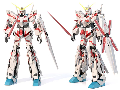 Game Movie Mecha Character With White Red Armor Yellow Horn And Long Sword 3d model