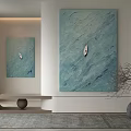 Textured Blue Green Abstract Paintings in Modern Interior with Minimalist Decor Elements 3d model