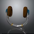 Modern Electronic Headphones With Brown Ear Cushions Blue Components Silver Headband And Yellow Straps