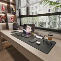 Modern Laptop Workspace Setup With Tablet Smartphone Coffee Cup And Eyeglasses On Desk By Window