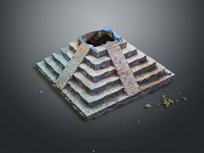 Ancient Stepped Pyramid Ruins Landscape With Broken Top And Scattered Stones 3d model