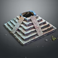 Ancient Stepped Pyramid Ruins Landscape With Broken Top And Scattered Stones