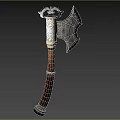 Vintage Weapon Axe With Metal Blade Wooden Handle Red Wrapped Detail And Metal Top Ornament