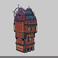 Intricate Clock Tower Building With Red Brick Structure Decorative Dome Ornate Clock And Arched Doorways