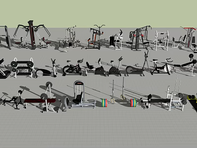 Various Sports Equipment Types Such As Treadmills Dumbbells And Weight Training Machines 3d model