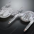 Two Transparent Futuristic Spaceship Models With Sleek Design On Black Background