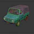 Vintage Green Vehicle Compact Design With Roof Cover Side Windows And Wheels