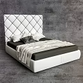 Modern Double Bed With Tufted White Headboard Plush Pillows And Light Blanket 3d model