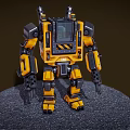 Yellow And Black Armored Mech Game Movie Character With Mechanical Design Standing Pose