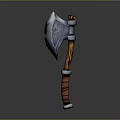 Handcrafted Axe With Metal Blade Carved Patterns And Wooden Handle Red White Wrapping