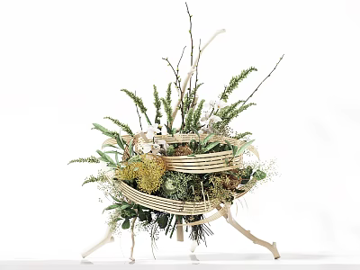 Creative Floral Arrangement With Woven Structure And Natural Plant Elements On Decorative Stand 3d model