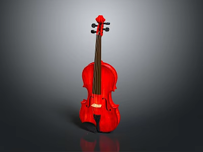 Professional Red Wooden Violin With Four Strings And Glossy Body Design 3d model