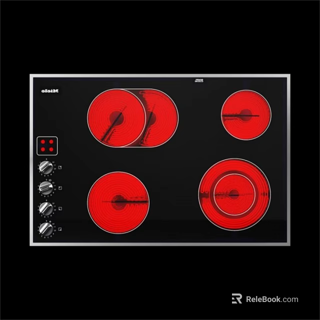 Electric Cooktop Kitchen Appliance With Black Surface Red Heating Elements And Knob Controls 3d model 