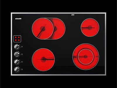 Electric Cooktop Kitchen Appliance With Black Surface Red Heating Elements And Knob Controls 3d model