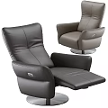 Modern Single Sofa with Leather Upholstery Reclining Footrest and Round Base