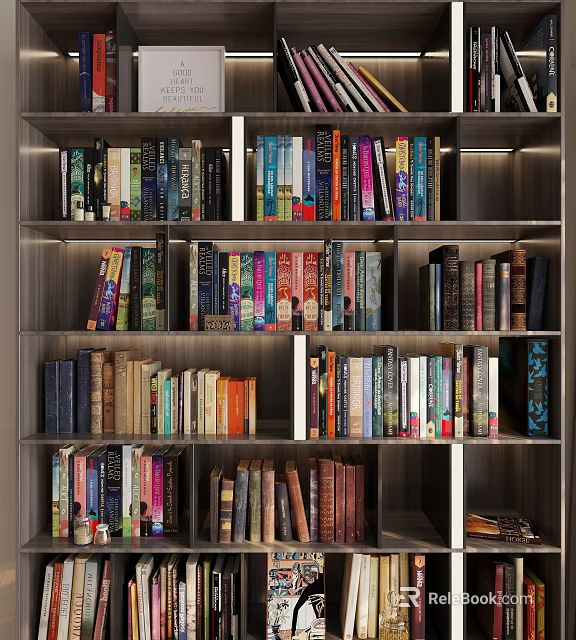 Multilayer Bookshelf with Assorted Colorful Books as Decorative Interior Shelf Arrangement 3d model 