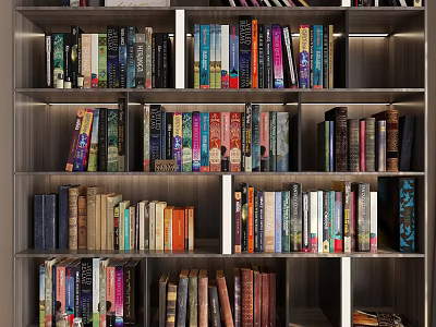 Multilayer Bookshelf with Assorted Colorful Books as Decorative Interior Shelf Arrangement 3d model