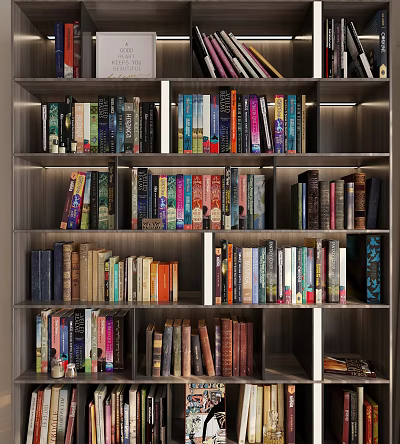 Multilayer Bookshelf with Assorted Colorful Books as Decorative Interior Shelf Arrangement 3d model
