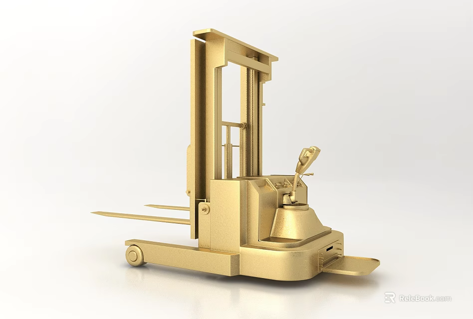 Golden Forklift Model Decorative Figurine With Shiny Surface For Modern Home Office Decoration 3d model 