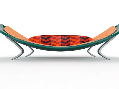 Modern Curved Lounge Chair With Green Frame And Orange Black Chevron Pattern Seat 3d model