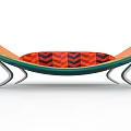 Modern Curved Lounge Chair With Green Frame And Orange Black Chevron Pattern Seat