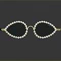 Pearl Embellished Gold Frame Sunglasses With Green Accents And Reflective Finish
