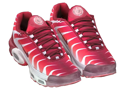Red And White Striped Running Shoes With Air Cushion Sole Design 3d model