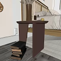 Modern Brown Side Table by Bed with White Pillow and Dried Plant Vase