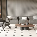 Middle ancient style three-person sofa coffee table single person sofa background wall 3d model