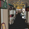 Traditional Chinese Restaurant Interior With Wooden Lanterns And Flower Display Area