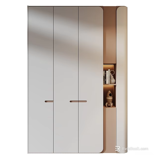 Modern White Wardrobe With Sleek Design And Built in Shelf For Books And Decorative Items 3d model 