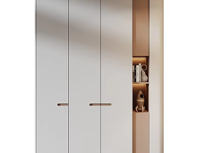 Modern White Wardrobe With Sleek Design And Built in Shelf For Books And Decorative Items 3d model