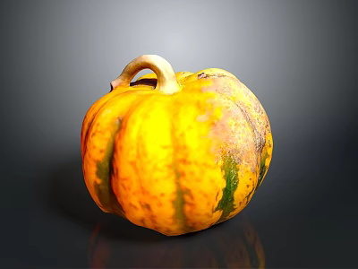 Fresh Yellow and Green Pumpkin with Textured Skin Healthy Organic Food Ingredient 3d model