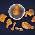Crispy Golden Fried Chicken Pieces With Orange White Bucket Logo And Drumsticks Wings