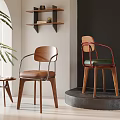 Modern Wooden Dining Chairs With Leather Seats Metal Legs And Armrests Design