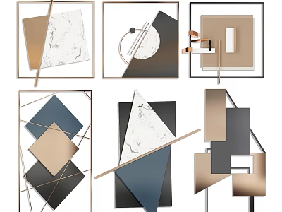 Modern Geometric Wall Decor With Various Colors Marble Texture And Abstract Shapes 3d model