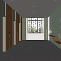 Elevator Lobby With Elevator Doors Light Walls Gray Flooring Window And Number 3 3d model