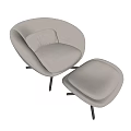 Modern Light Gray Accent Chair With Ottoman And Black Metal Base