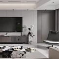 Modern Minimalist Living Room Interior Design With Neutral Sofa TV Wall And Marble Coffee Table
