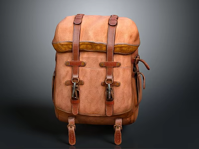 Vintage Brown Leather Backpack Design With Adjustable Straps And Metal Buckles 3d model