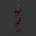 Red Mechanical Robot Character Design With Metallic Structure And Gold Accent Details