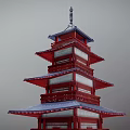 Traditional Five Story Pagoda Architectural Design With Blue Roofs And Red Decorations