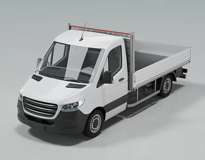 White Modern Commercial Single Cab Truck With Open Cargo Bed And Grille Design 3d model