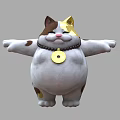 Cute Chubby Cartoon Cat With White Body Brown Spots Golden Hat And Open Arms