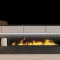 Modern Ribbed Fireplace With Burning Flames Large Screen And Decorative Items On Patterned Rug 3d model