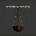 Ancient Wooden Sailing Boat Model With Mast And Ropes On