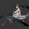 Anime Female Character With Pink Top Dark Pants And Blue Ribbon With White Patterns
