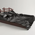 Modern Wooden Double Bed With Crossed Slat Headboard And Black Silky Bedspread